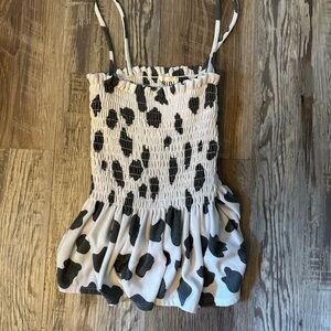 BiBi Small Cow Print Smocked Babydoll Tank Top